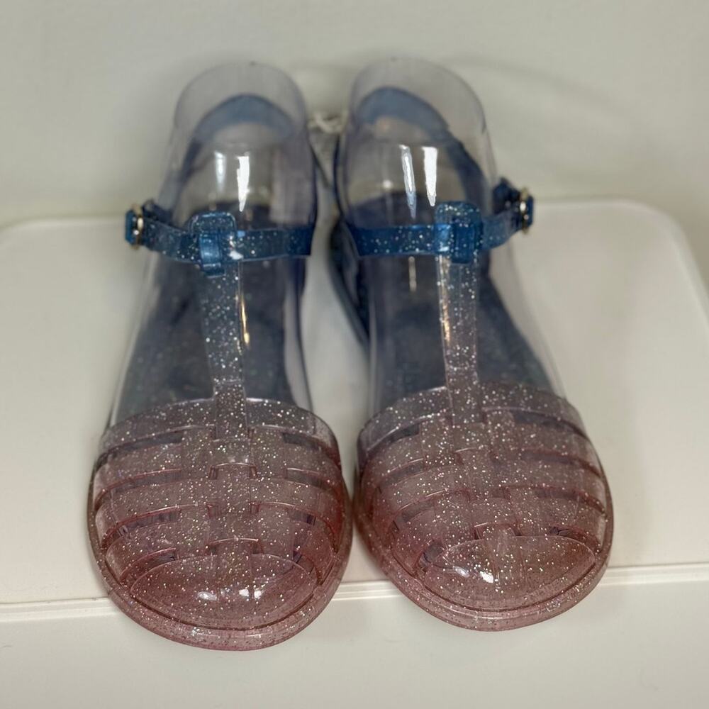 Old Navy Shiny Jelly Sandals Sparkly Pink Blue Ombre Glitter Girls Size 4 NWT